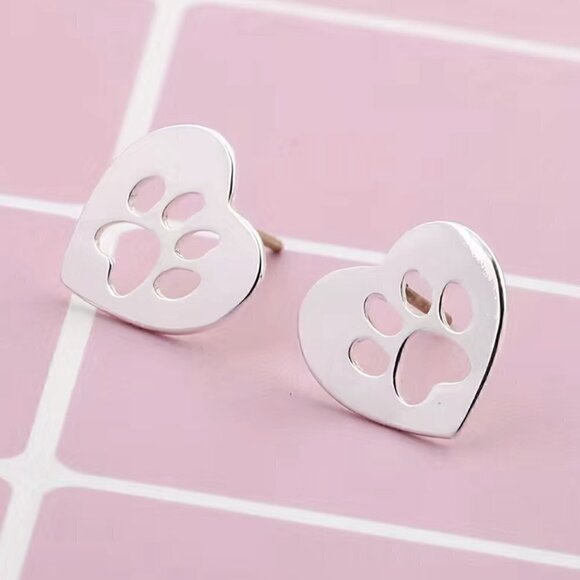 Pawprint and Heart Stainless Steel Stud Small Earrings #1240 - Picture 6 of 10